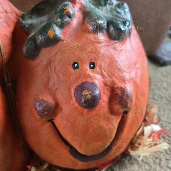 Vintage Halloween Paper Mache Smiling Pumpkin Trio Fall Decoration - Picture 4 of 9